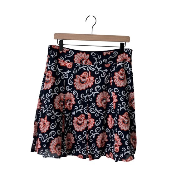 Talbots Petites 100% Cotton Navy Blue & Orange Floral Pleated Midi Skirt, NWT - Picture 1 of 10